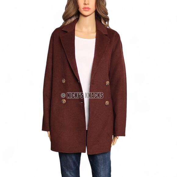 Joie Chocolate Brown Wool Blend Coat Mid Length Wool Jacket Peacoat Size S - Picture 7 of 12